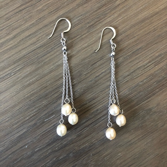 New Real freshwater AAA quality peach cream colored pearls earrings 925 silver - Picture 2 of 3